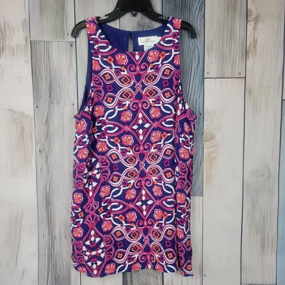 Vineyard Vines Girls Sleeveless Dress Navy Pink Shells size 4